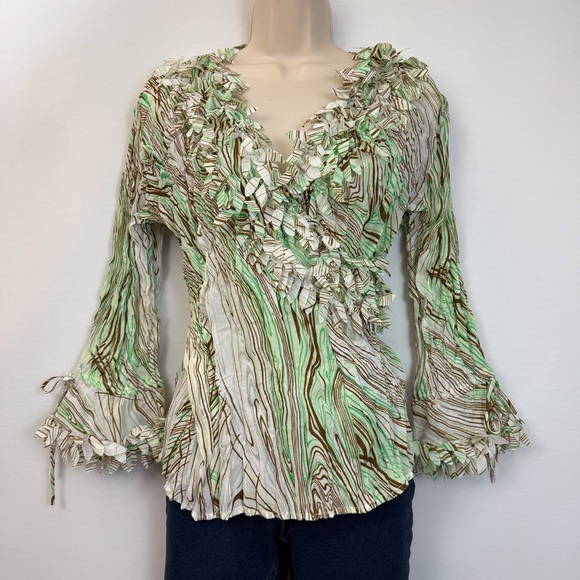 Piano Tops - Piano Green Brown Crinkle Blouse